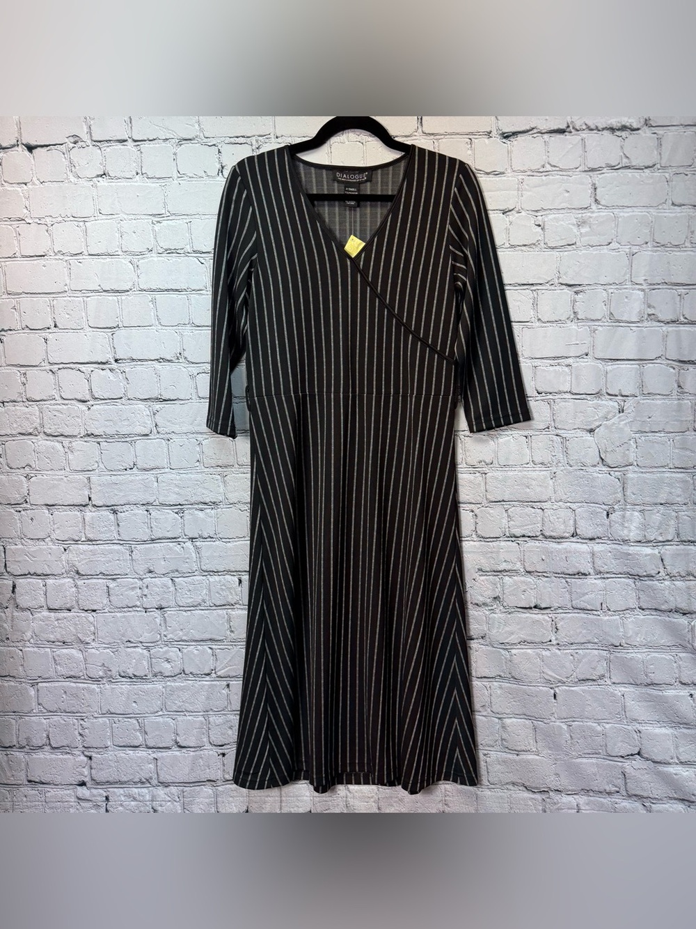 Vintage Dialogue NWT Black and White Pinstripe Wrap-Style Midi Dress Size XS